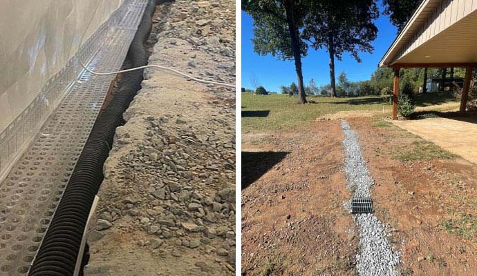 Collage of interior exterior drainage system