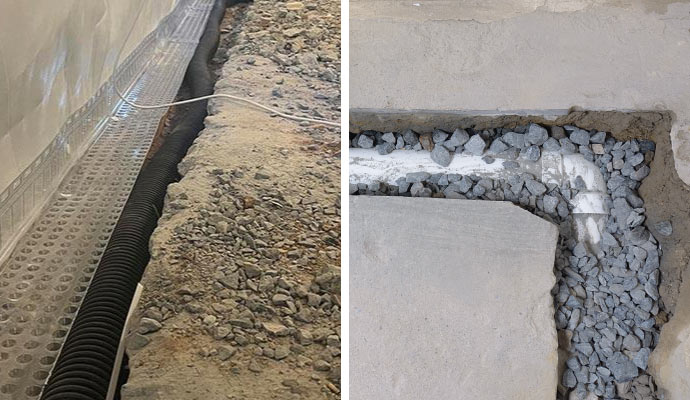 Collage of interior and footing drain