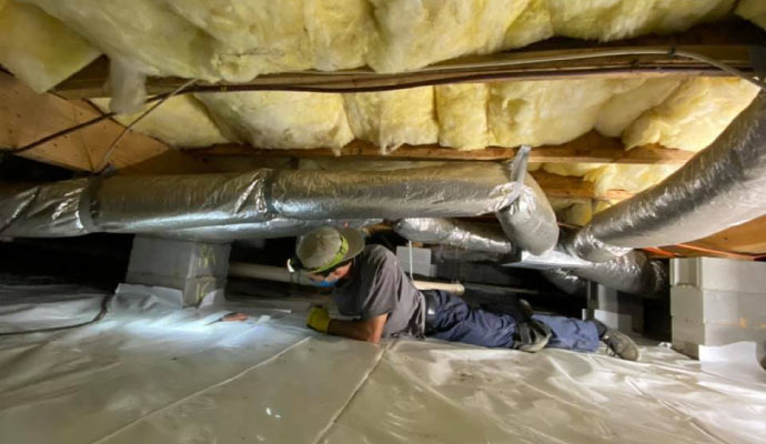 Professional waterproofing a crawlspace