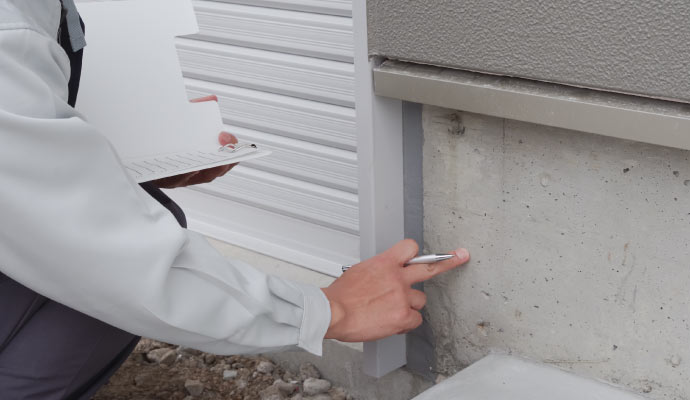 Person inspecting foundation