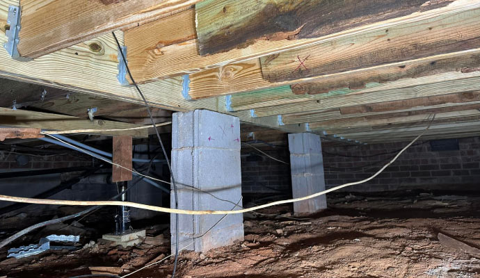 Close-up view inside a crawl space